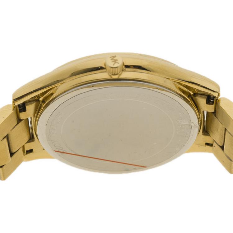 Pre Owned Michael Kors Zebra Pattern Stainless Steel Slim Runway MK3315 Women's Wristwatch 41MM