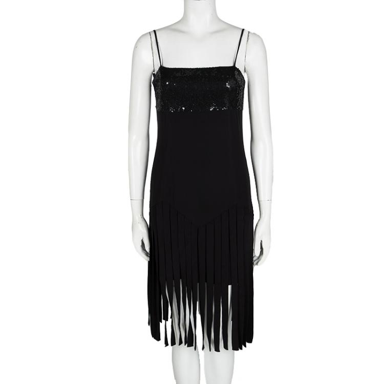 Michael Kors Black Sequin Embellished Fringe Bottom Sleeveless Dress S Michael  Kors | TLC