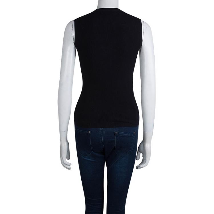 Pre Owned Michael Kors Black Rib Knit Chain Detail Sleeveless Top S