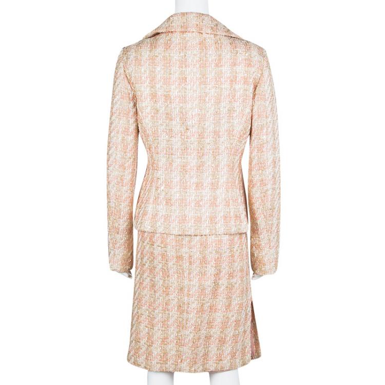 Pre Owned Michael Kors Pink Tweed Sequin Embellished Skirt Suit L