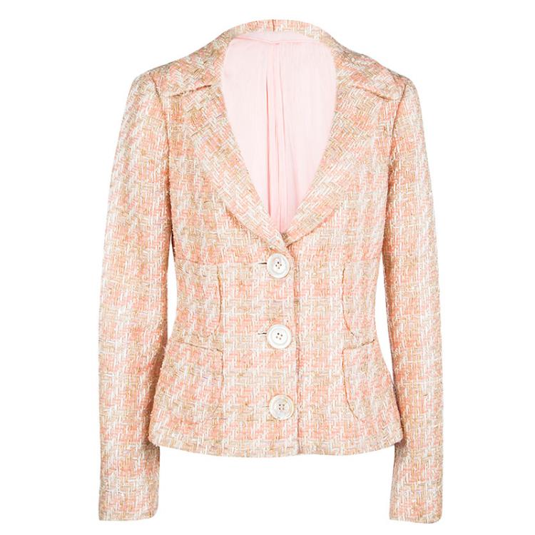 Pre Owned Michael Kors Pink Tweed Sequin Embellished Skirt Suit L