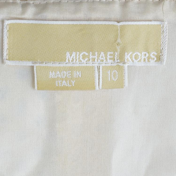 Pre Owned Michael Kors Beige Belted Eyelet Dress L