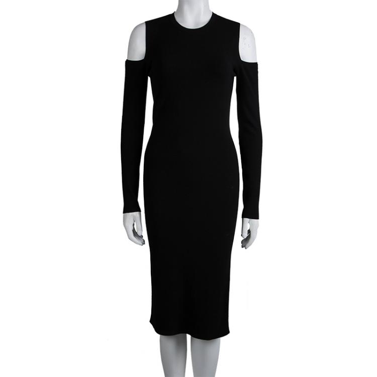 Pre Owned Michael Kors Black Knit Long Cut Sleeve Fitted Dress S
