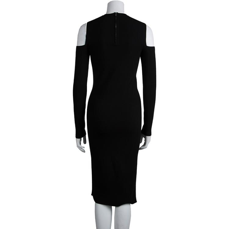 Pre Owned Michael Kors Black Knit Long Cut Sleeve Fitted Dress S