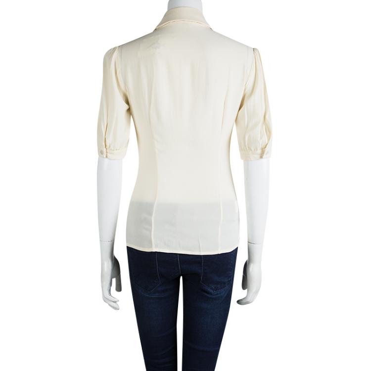 Pre Owned Michael Kors Cream Silk Ruffle Front Detail Blouse S