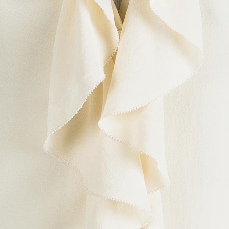 Pre Owned Michael Kors Cream Silk Ruffle Front Detail Blouse S