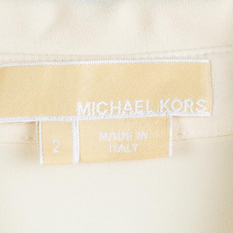 Pre Owned Michael Kors Cream Silk Ruffle Front Detail Blouse S