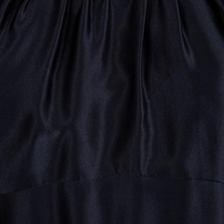 Pre Owned Michael Kors Navy Blue Satin Ruffle Detail Backless Maxi Dress S