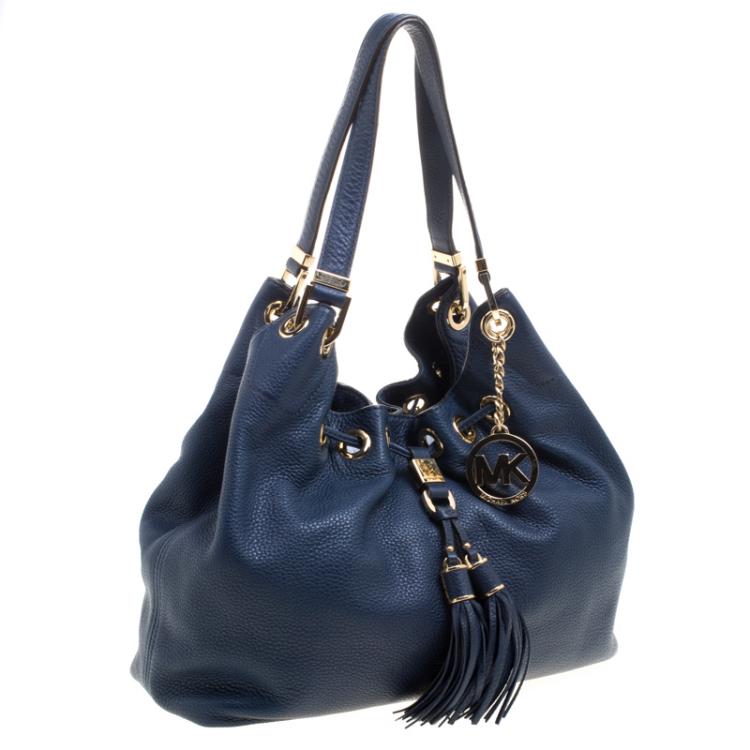 Pre Owned Michael Kors Navy Blue Leather Camden Drawstring Hobo