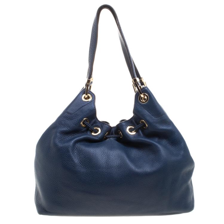 Pre Owned Michael Kors Navy Blue Leather Camden Drawstring Hobo