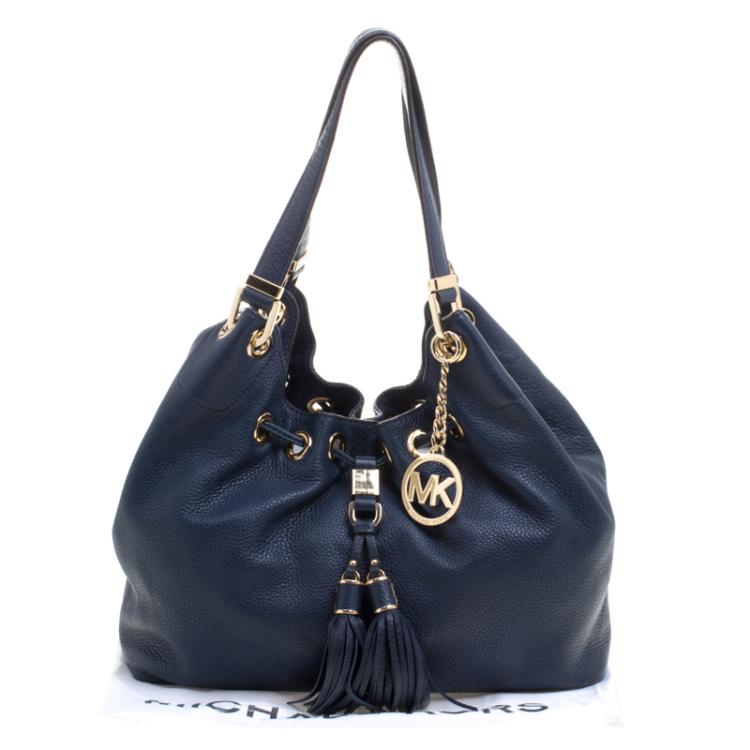 Pre Owned Michael Kors Navy Blue Leather Camden Drawstring Hobo