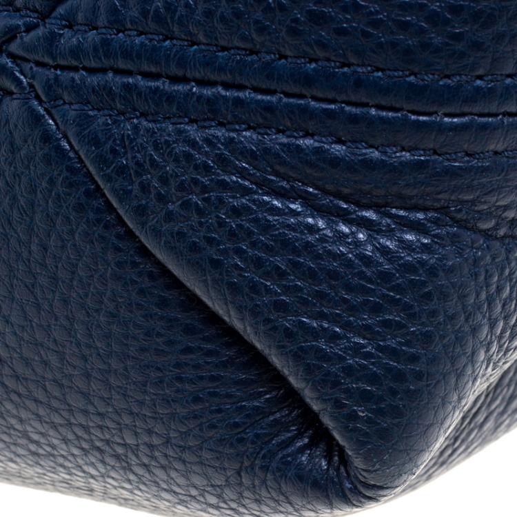 Pre Owned Michael Kors Navy Blue Leather Camden Drawstring Hobo