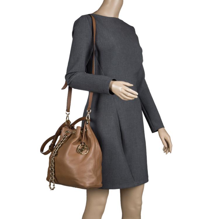 Pre Owned Michael Kors Brown Leather Frankie Drawstring Hobo