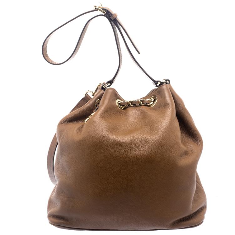 Pre Owned Michael Kors Brown Leather Frankie Drawstring Hobo