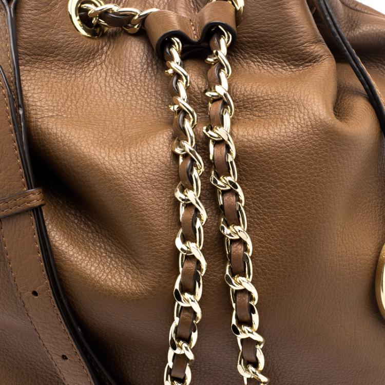 Pre Owned Michael Kors Brown Leather Frankie Drawstring Hobo