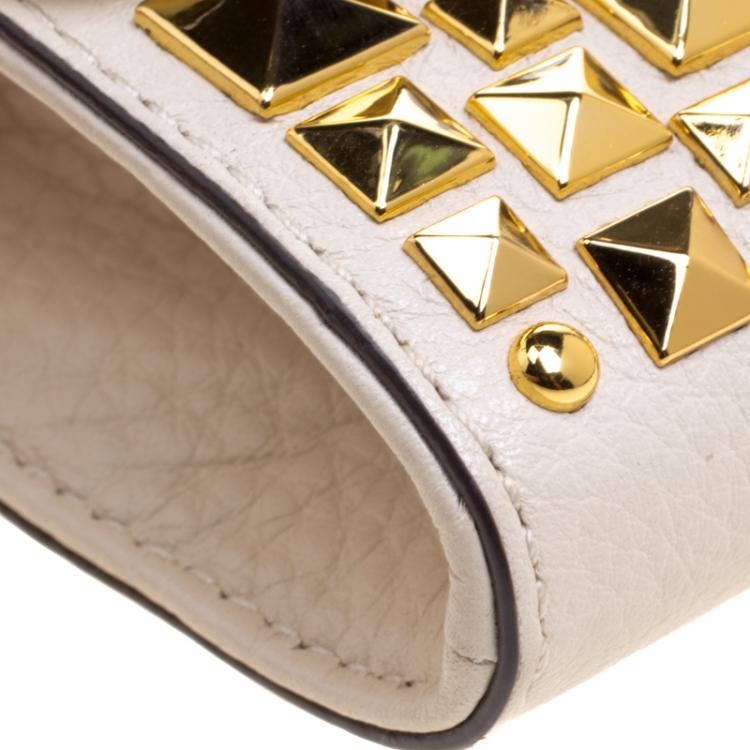 Pre Owned Michael Kors Off White Leather Studded Crossbody Bag