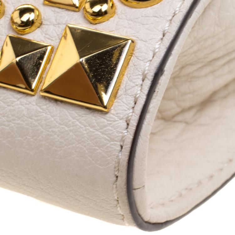 Pre Owned Michael Kors Off White Leather Studded Crossbody Bag