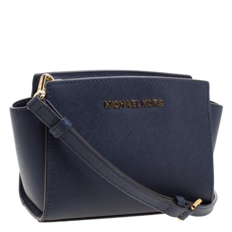 Pre Owned Michael Kors Navy Blue Saffiano Leather Mini Selma Crossbody Bag