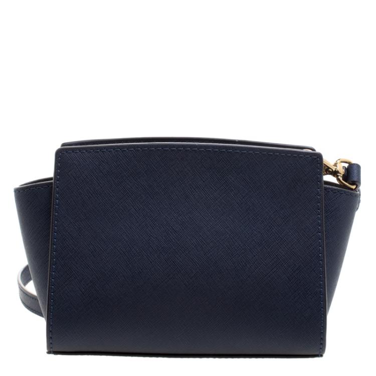 Pre Owned Michael Kors Navy Blue Saffiano Leather Mini Selma Crossbody Bag