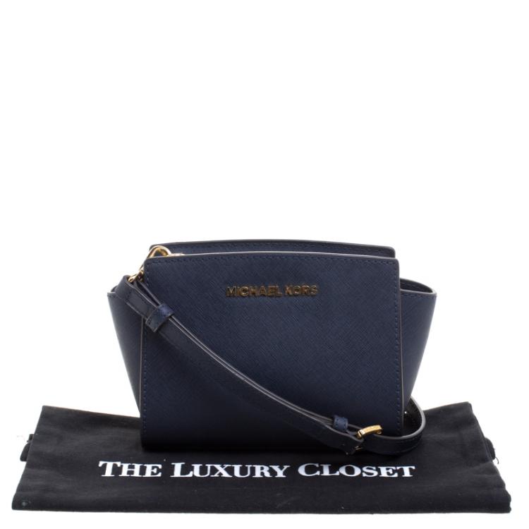 Pre Owned Michael Kors Navy Blue Saffiano Leather Mini Selma Crossbody Bag