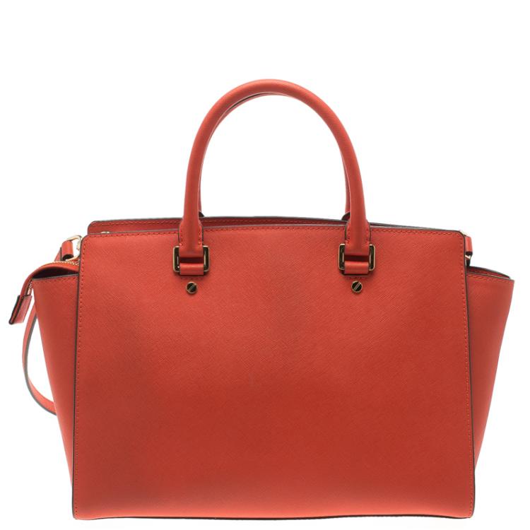 Pre Owned Michael Kors Red Saffiano Leather Medium Selma Tote
