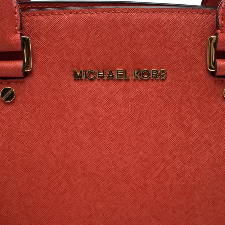 Pre Owned Michael Kors Red Saffiano Leather Medium Selma Tote