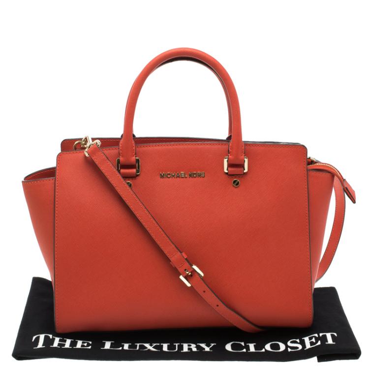 Pre Owned Michael Kors Red Saffiano Leather Medium Selma Tote