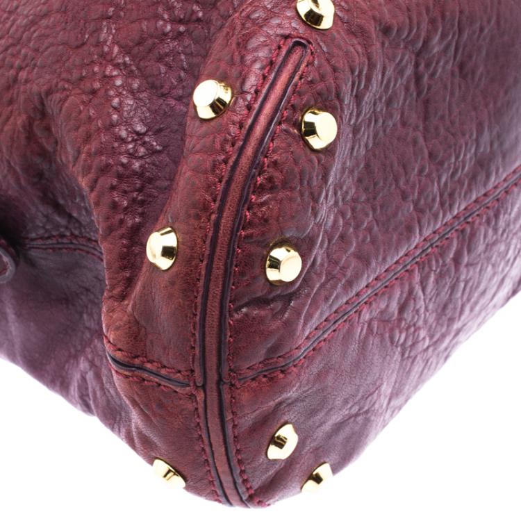 Pre Owned Michael Kors Burgundy Leather Studded Astor Satchel