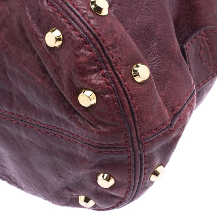 Pre Owned Michael Kors Burgundy Leather Studded Astor Satchel