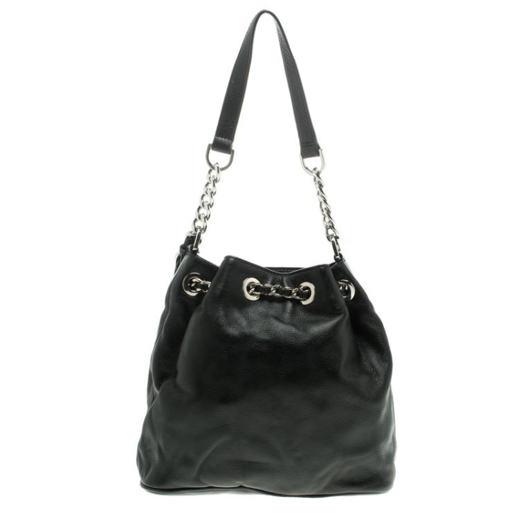 Pre Owned Michael Kors Black Leather Frankie Drawstring Bag