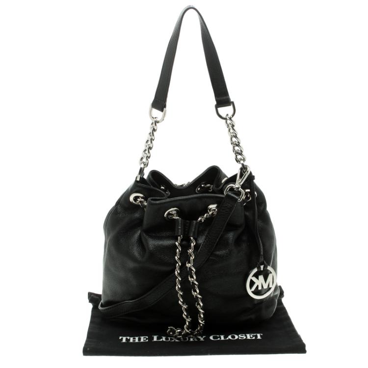 Pre Owned Michael Kors Black Leather Frankie Drawstring Bag
