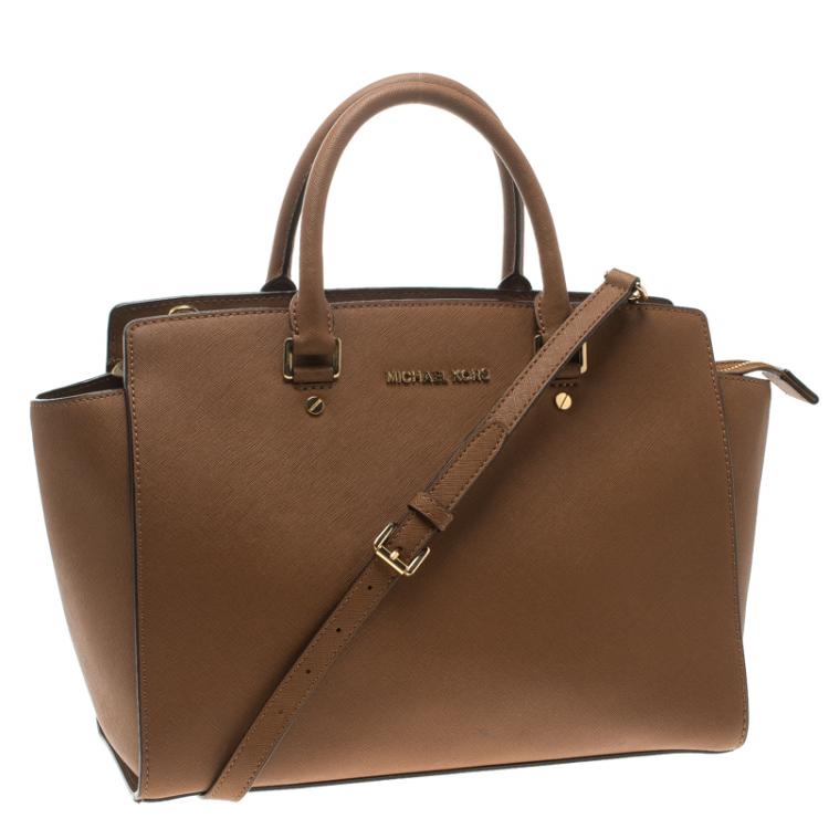 Pre Owned Michael Kors Copper Saffiano Leather Medium Selma Tote