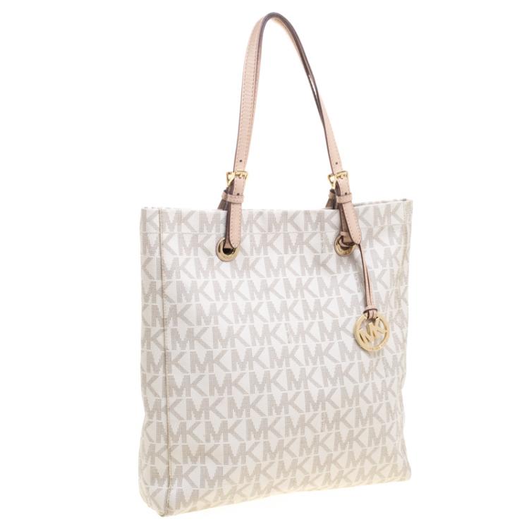 Pre Owned Michael Kors Off White Jet Set North South PVC Tote