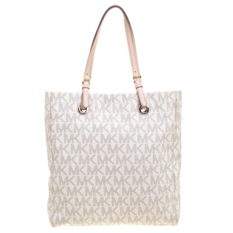 Pre Owned Michael Kors Off White Jet Set North South PVC Tote