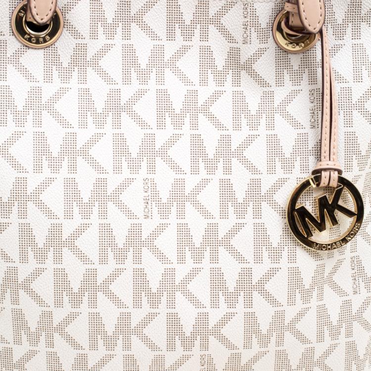 Pre Owned Michael Kors Off White Jet Set North South PVC Tote