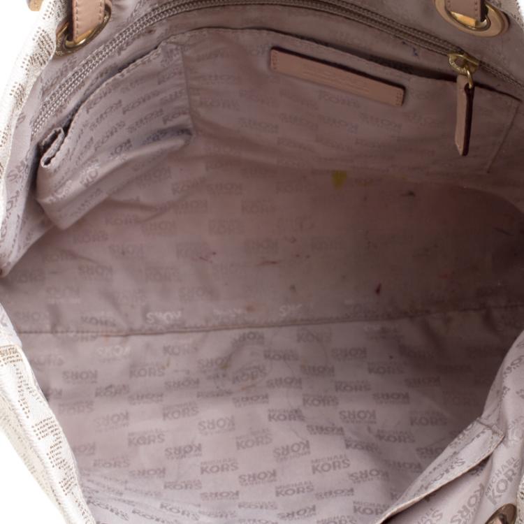 Pre Owned Michael Kors Off White Jet Set North South PVC Tote