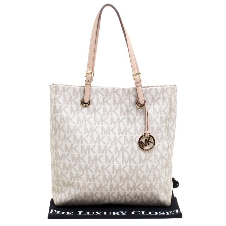 Pre Owned Michael Kors Off White Jet Set North South PVC Tote