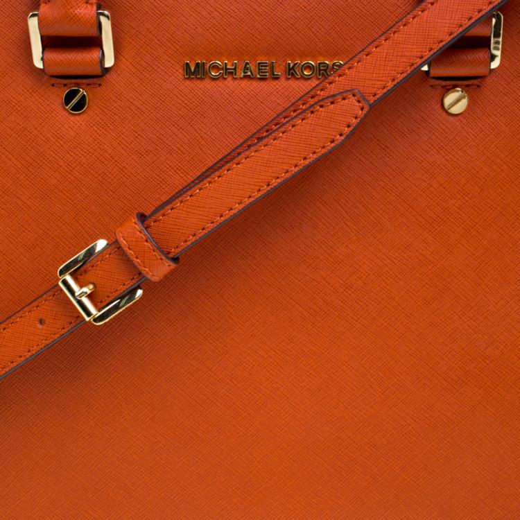 Pre Owned Michael Kors Orange Saffiano Leather Medium Selma Tote