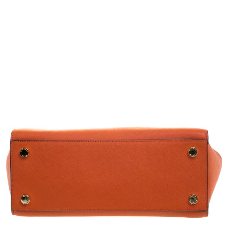 Pre Owned Michael Kors Orange Saffiano Leather Medium Selma Tote