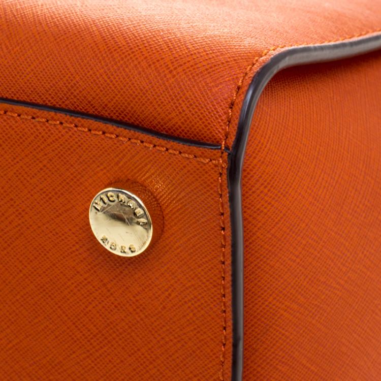 Pre Owned Michael Kors Orange Saffiano Leather Medium Selma Tote