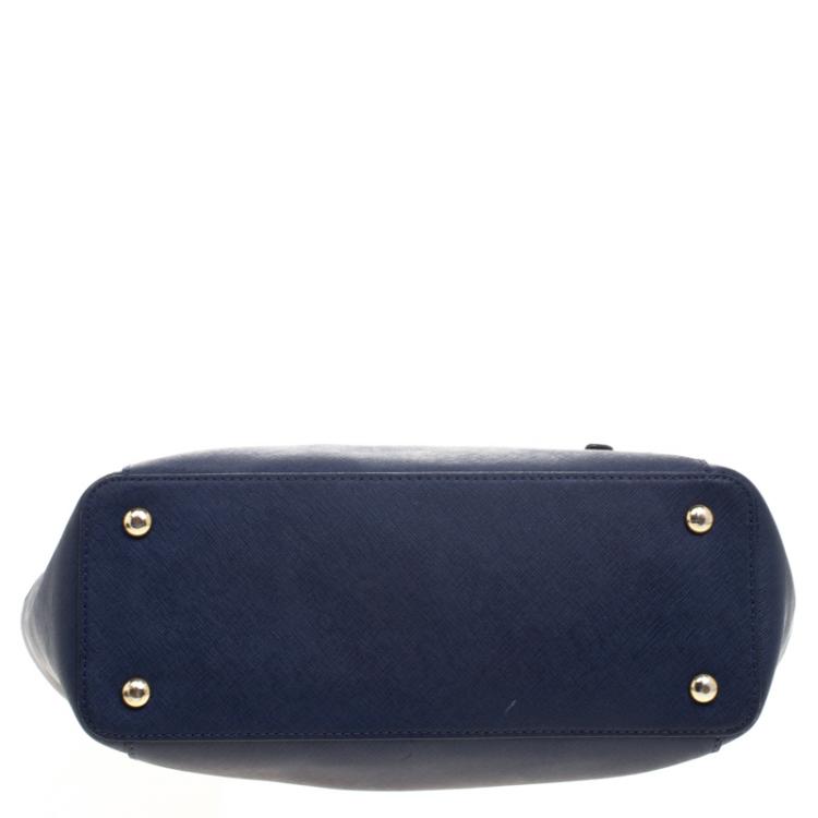 Pre Owned Michael Kors Dark Blue Saffiano Leather Top-zip Jet Set Tote