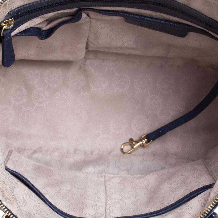 Pre Owned Michael Kors Dark Blue Saffiano Leather Top-zip Jet Set Tote