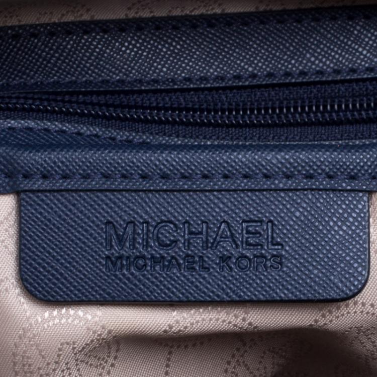 Pre Owned Michael Kors Dark Blue Saffiano Leather Top-zip Jet Set Tote