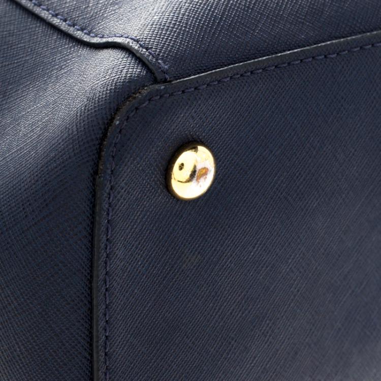 Pre Owned Michael Kors Dark Blue Saffiano Leather Top-zip Jet Set Tote