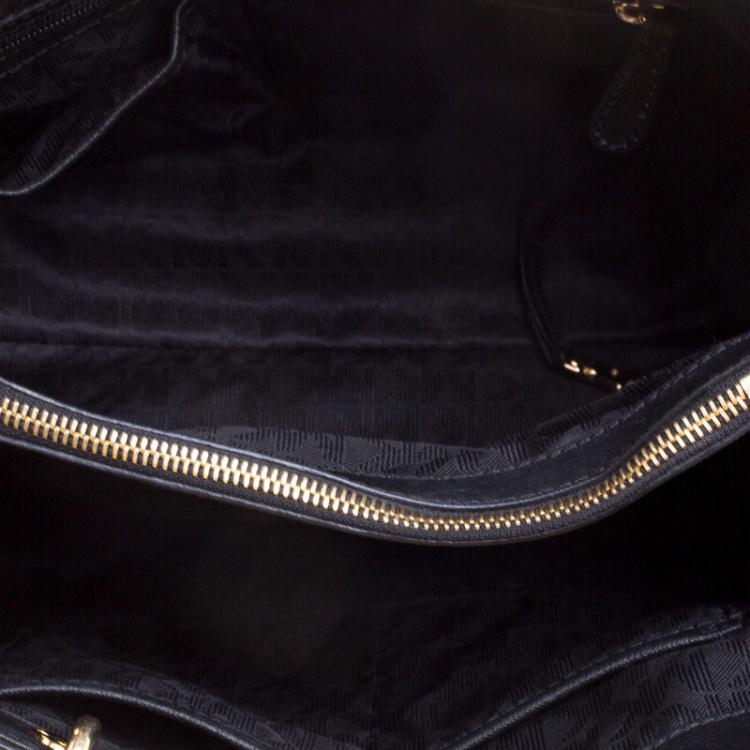 Pre Owned Michael Kors Black Leather Cynthia Cross Stitch Tote