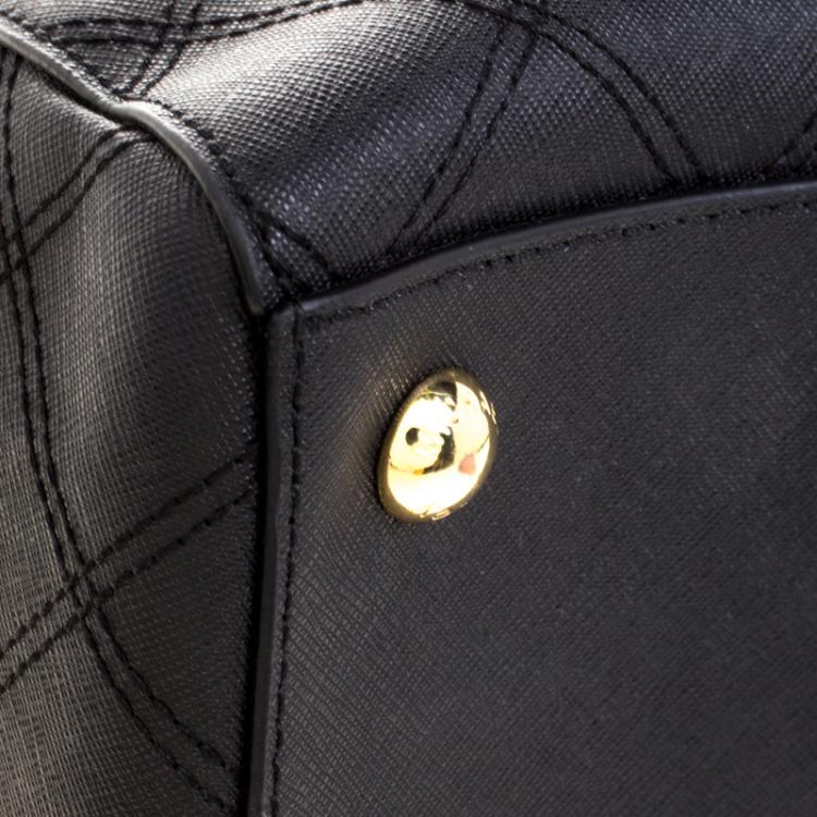 Pre Owned Michael Kors Black Leather Cynthia Cross Stitch Tote