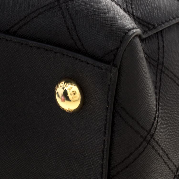 Pre Owned Michael Kors Black Leather Cynthia Cross Stitch Tote