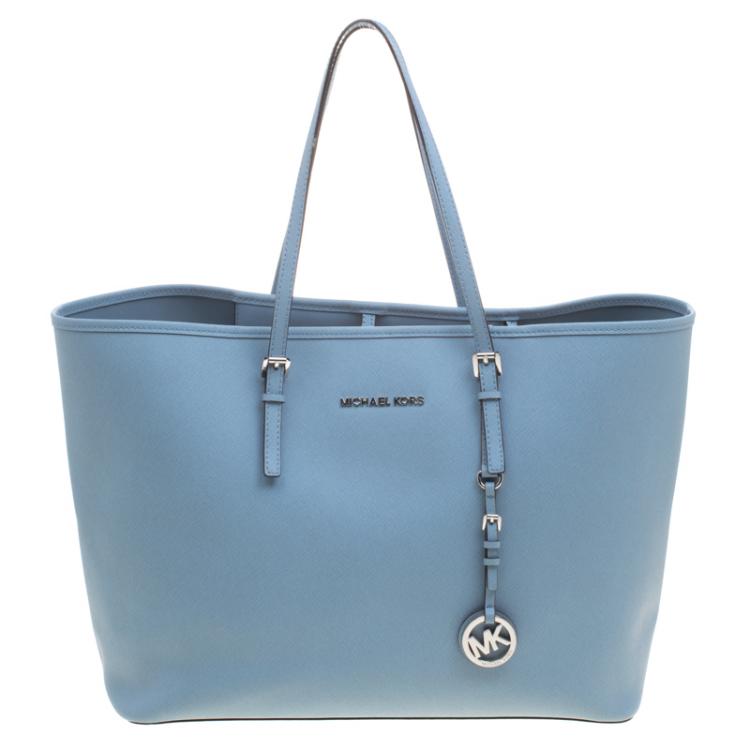 Pre Owned Michael Kors Powdered Blue Leather Jetset Tote