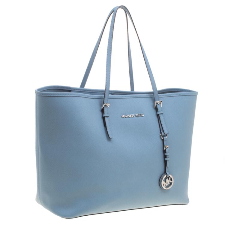 Pre Owned Michael Kors Powdered Blue Leather Jetset Tote
