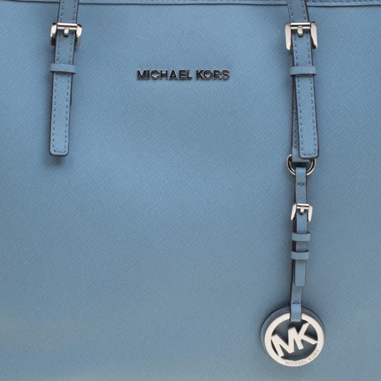 Pre Owned Michael Kors Powdered Blue Leather Jetset Tote